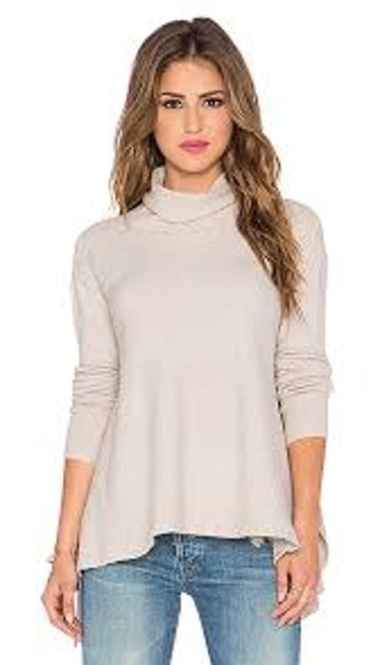 Free People Womens M Drape Oatmeal Cowl Neck Asymmetric Sweater Boho Chic